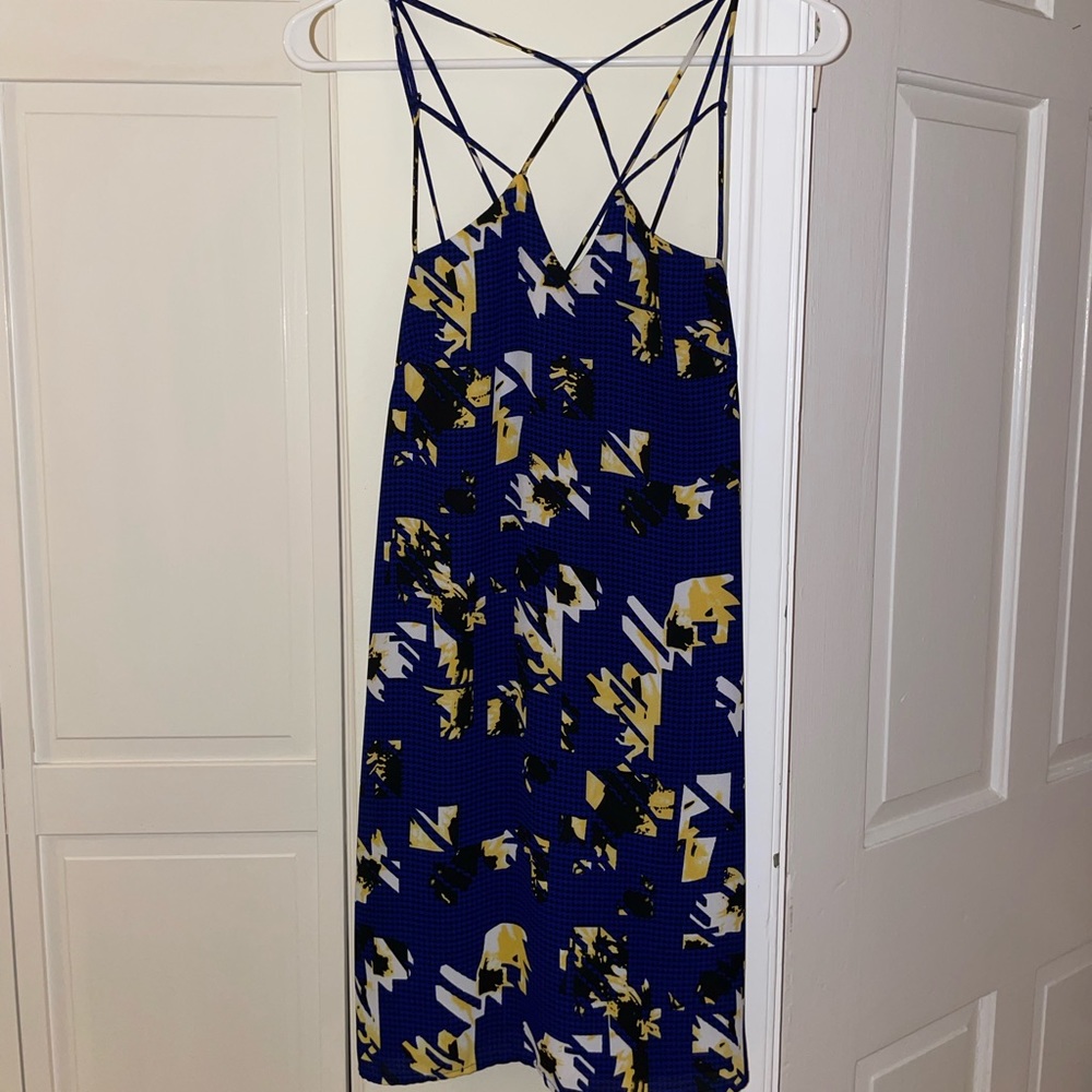 Paper Heart Blue Black Yellow White Geometric Criss Cross Spaghetti Strap Dress
